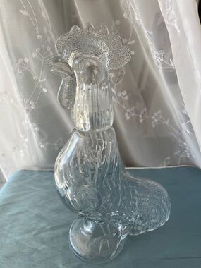 Vintage Summit Art Glass Rooster Decanter - Clear Pressed Glass Figural Bottle